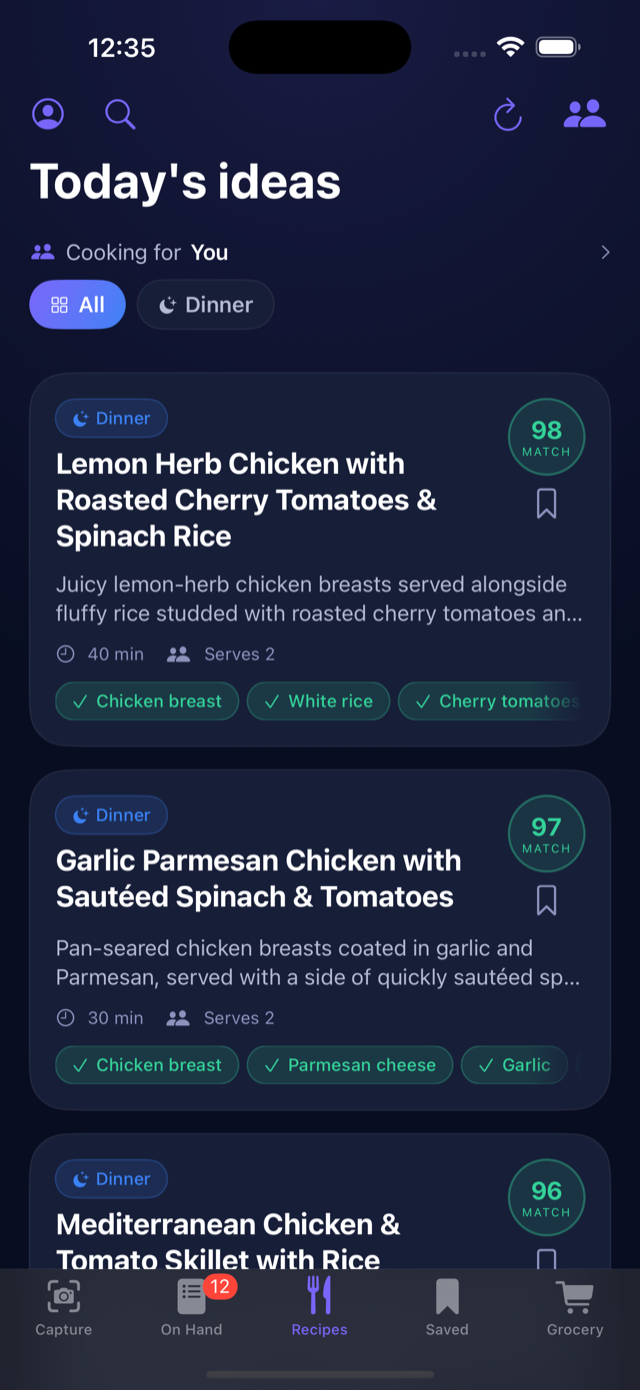 Recipe ideas matched to your taste